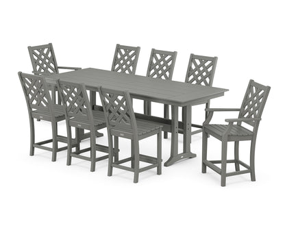 Country Living Wovendale 9-Piece Farmhouse Counter Set with Trestle Legs in Slate Grey