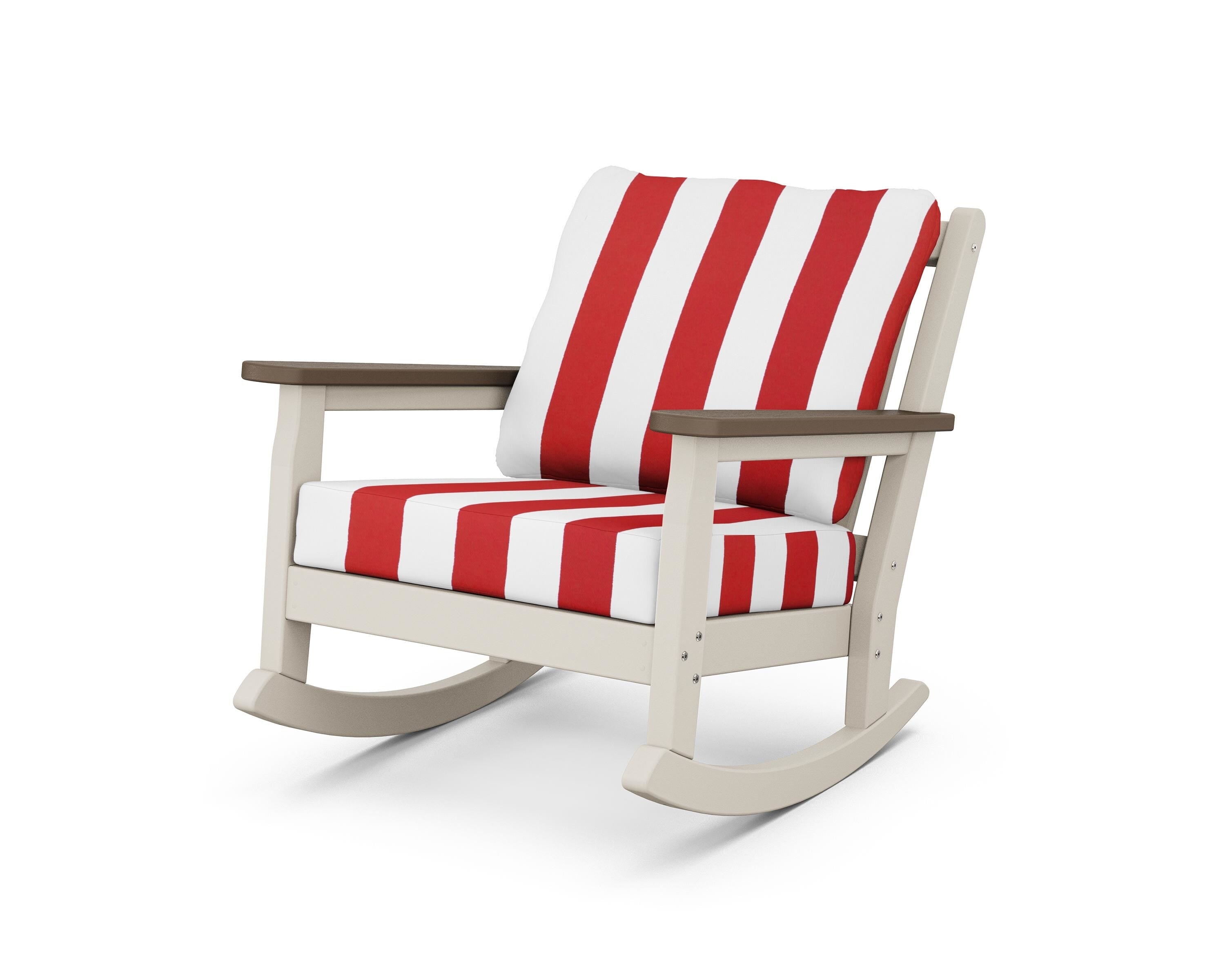 POLYWOOD® Chippendale Deep Seating Rocking Chair in Sand / Kona / Cabana Stripe Crimson