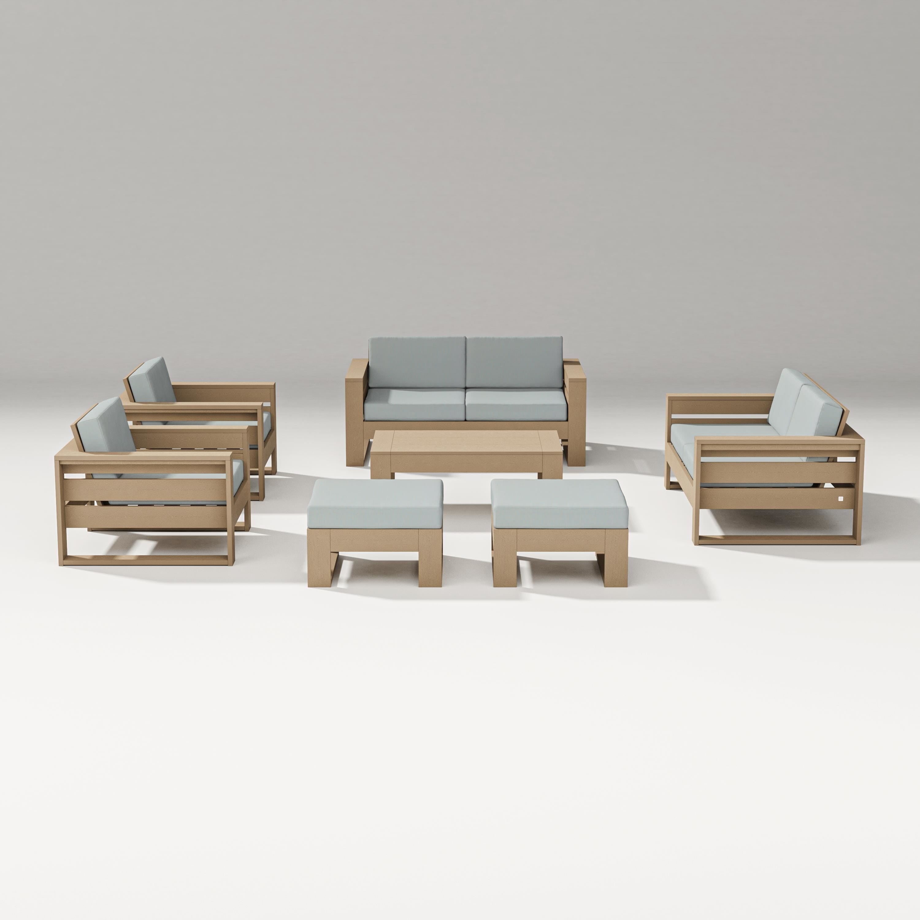 PW Designer Series Latitude 7-Piece Lounge Loveseat Set in Vintage Sahara / Spa