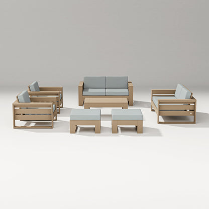 PW Designer Series Latitude 7-Piece Lounge Loveseat Set in Vintage Sahara / Spa