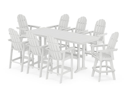 POLYWOOD® Vineyard Curveback Adirondack Swivel 9-Piece Farmhouse Bar Set with Trestle Legs in White