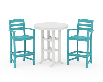 POLYWOOD® La Casa Café 3-Piece Round Farmhouse Bar Set in Aruba / White