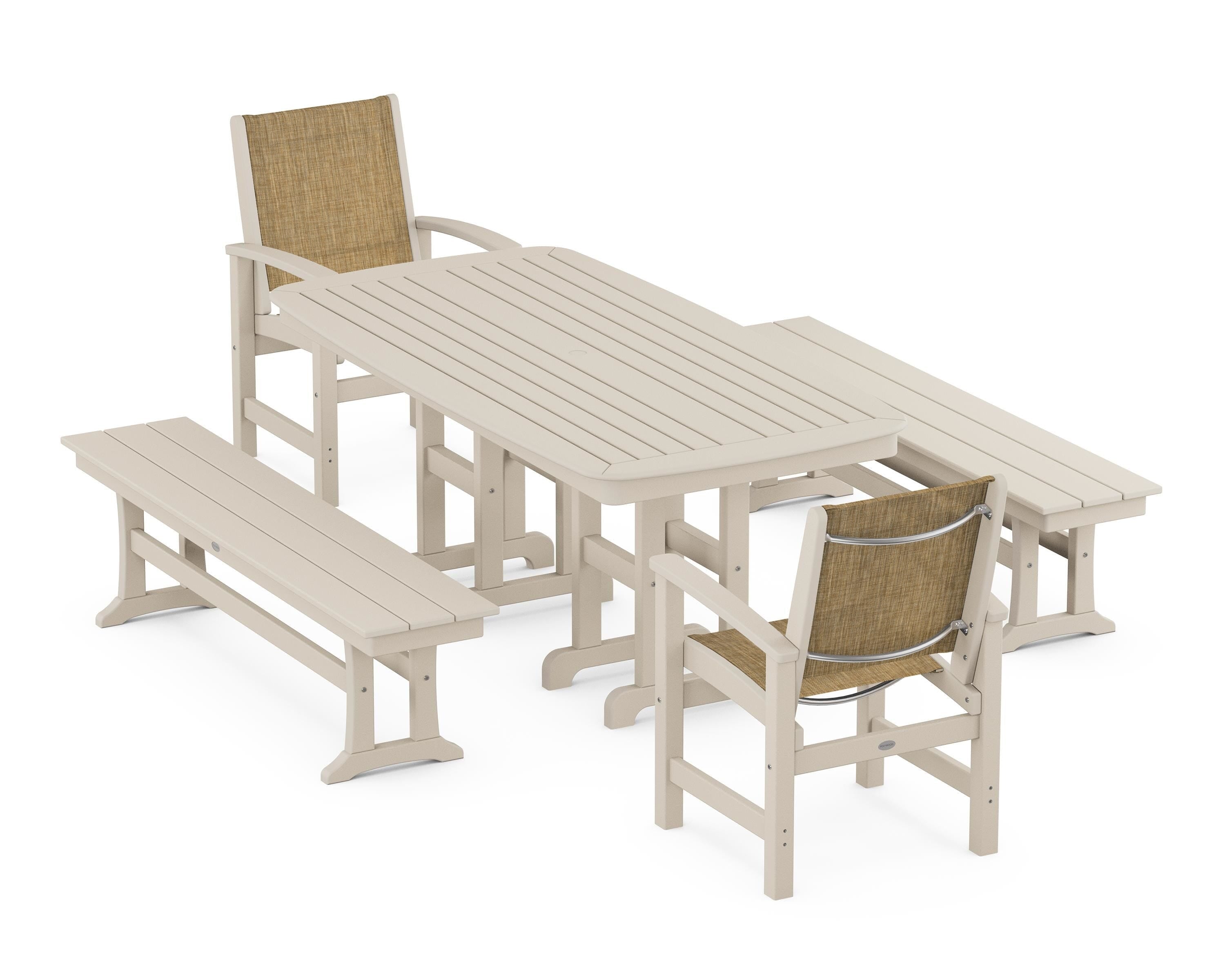 POLYWOOD® Coastal 5-Piece Dining Set in Sand / Burlap Sling