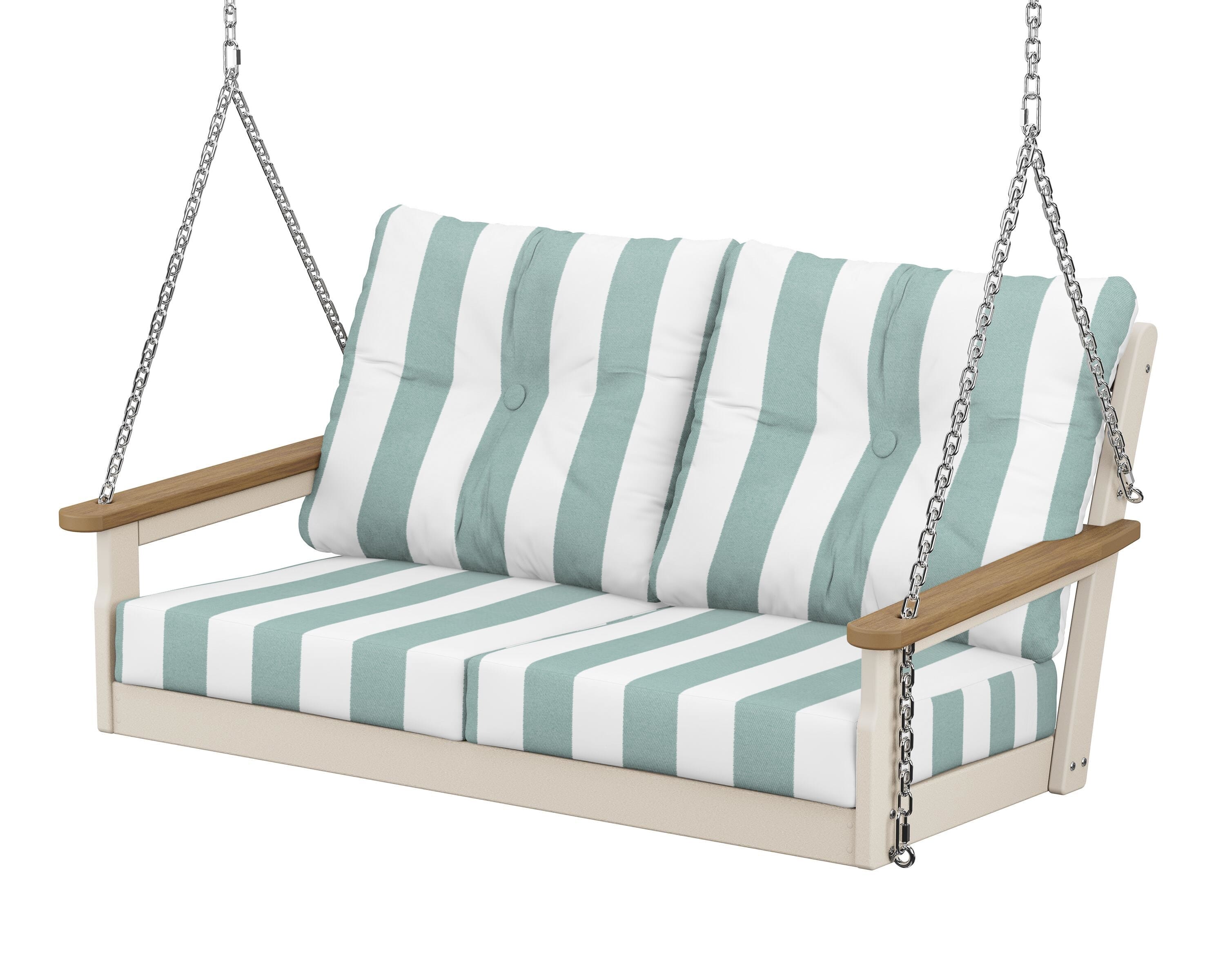 POLYWOOD® Vineyard Deep Seating Swing in Sand / Natural / Cabana Stripe Glacier Spa