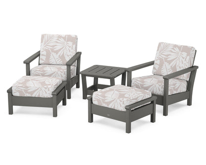 POLYWOOD® Harbour 5-Piece Deep Seating Chair Set in Slate Grey / Leaf Dune Burlap
