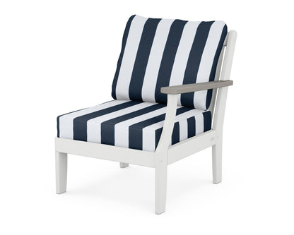 POLYWOOD® Braxton Modular Right Arm Chair in White / Driftwood / Cabana Stripe Marine Indigo