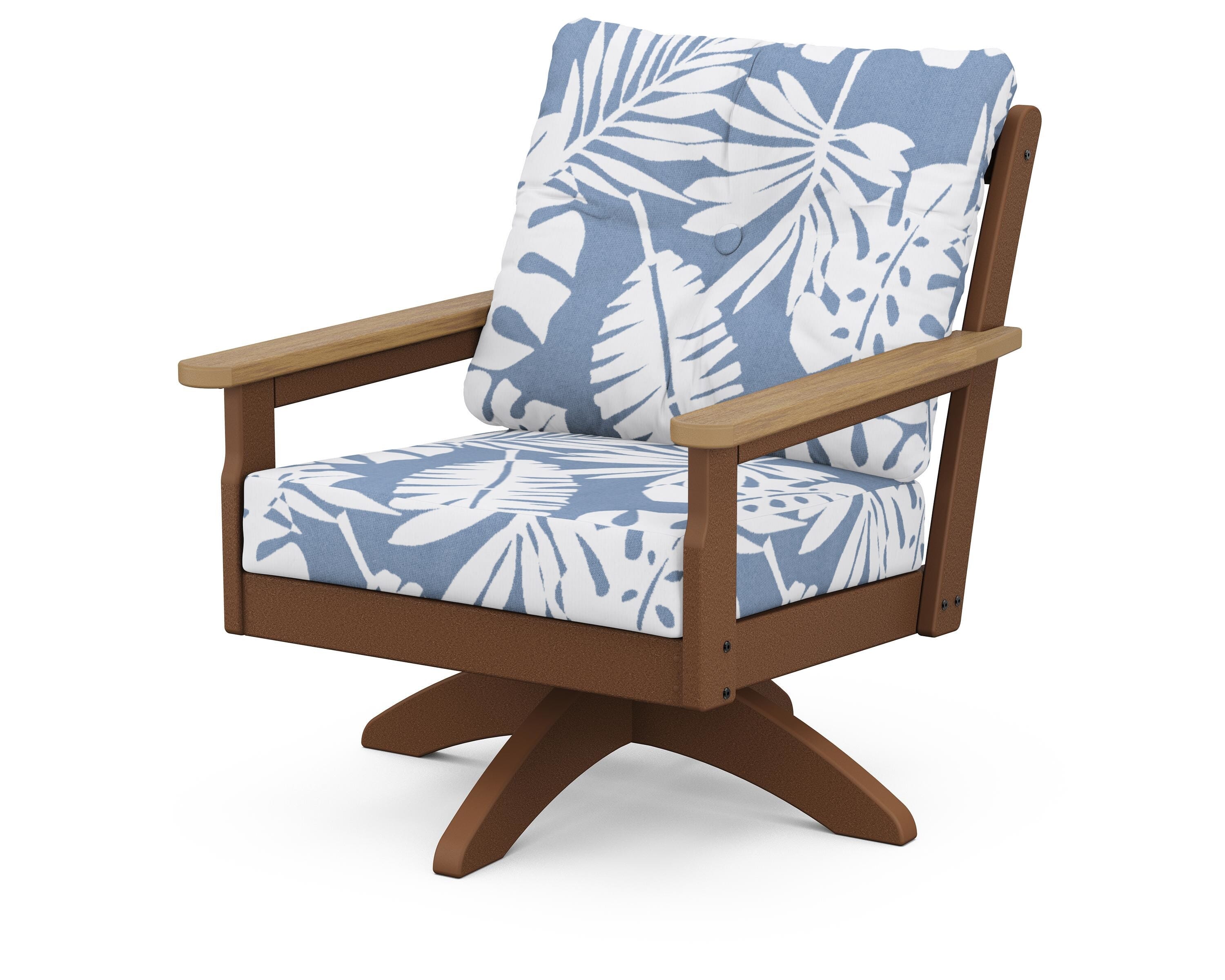 POLYWOOD® Vineyard Deep Seating Swivel Chair in Teak / Natural / Leaf Sky Blue