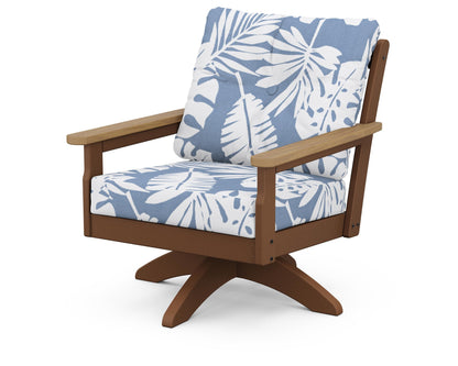 POLYWOOD® Vineyard Deep Seating Swivel Chair in Teak / Natural / Leaf Sky Blue
