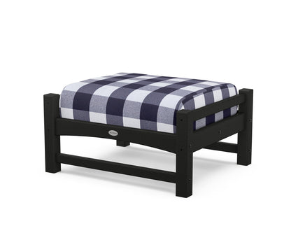 POLYWOOD® Club Ottoman in Black / Buffalo Plaid Navy