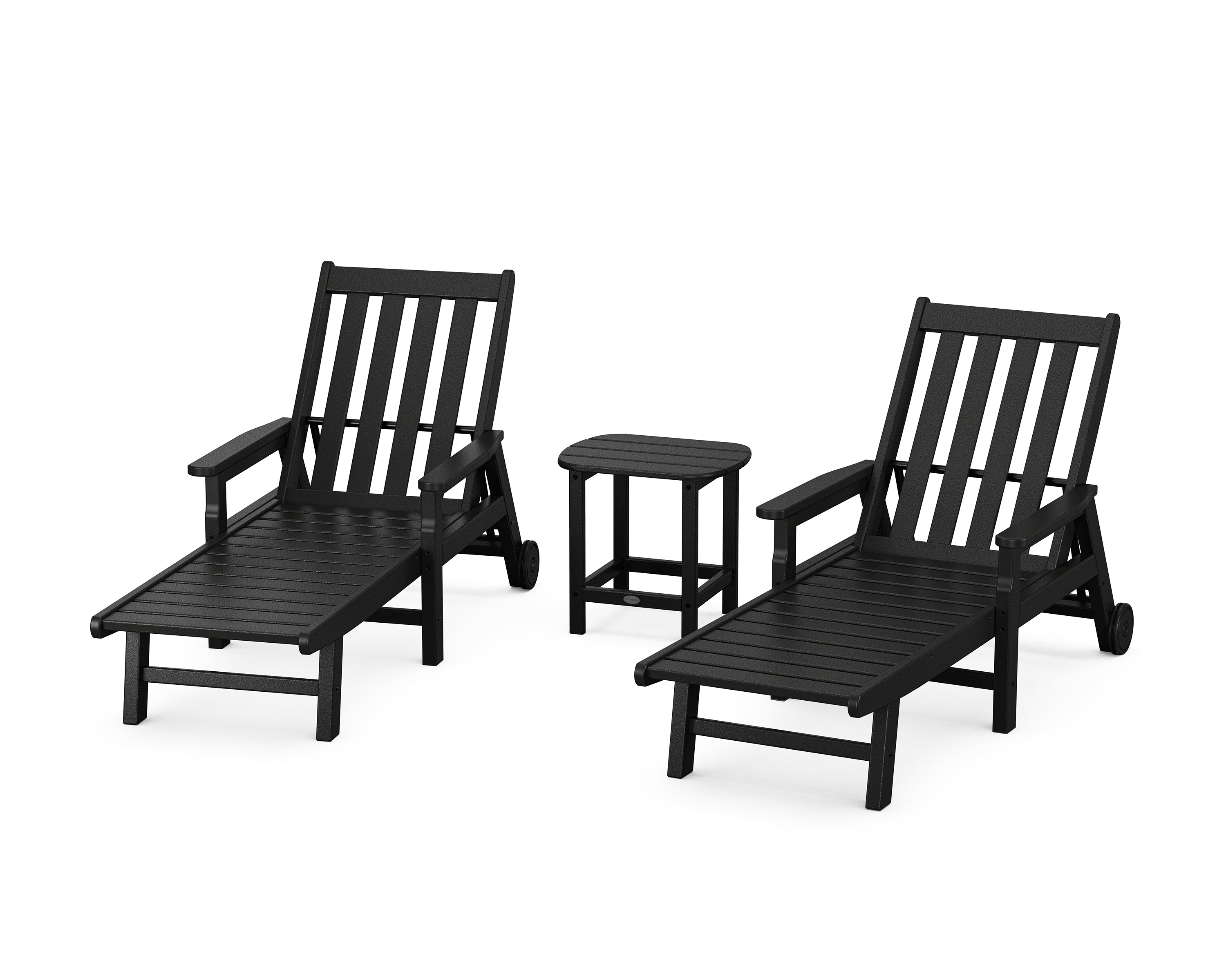 POLYWOOD® Vineyard 3-Piece Chaise with Arms and Wheels Set in Black