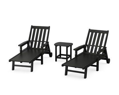 POLYWOOD® Vineyard 3-Piece Chaise with Arms and Wheels Set in Black