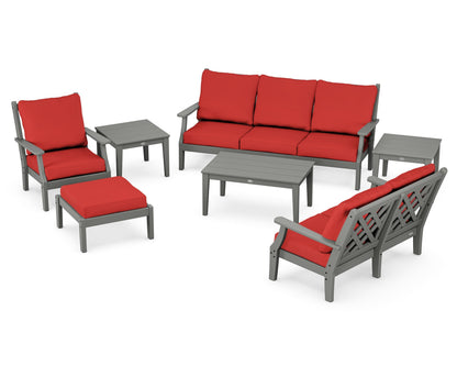 Country Living Wovendale 7-Piece Deep Seating Set in Slate Grey / Crimson Linen