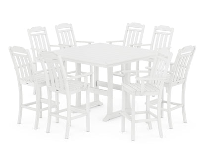 Country Living Cottage 9-Piece Bar Set with Trestle Legs in White