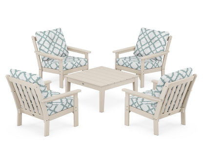 POLYWOOD® Vineyard 5-Piece Deep Seating Conversation Set in Sand / Trellis Glacier Spa