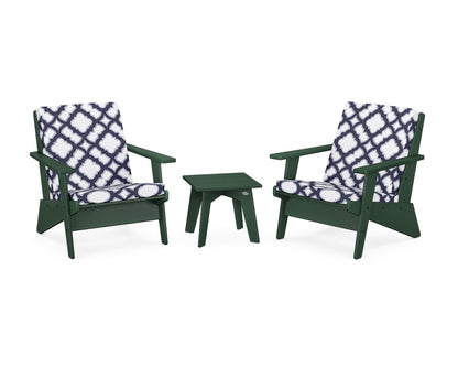 POLYWOOD® Riviera Modern Lounge 3-Piece Set in Green / Trellis Navy