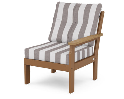 POLYWOOD® Vineyard Modular Right Arm Chair in Teak / Natural / Cabana Stripe Grey Mist