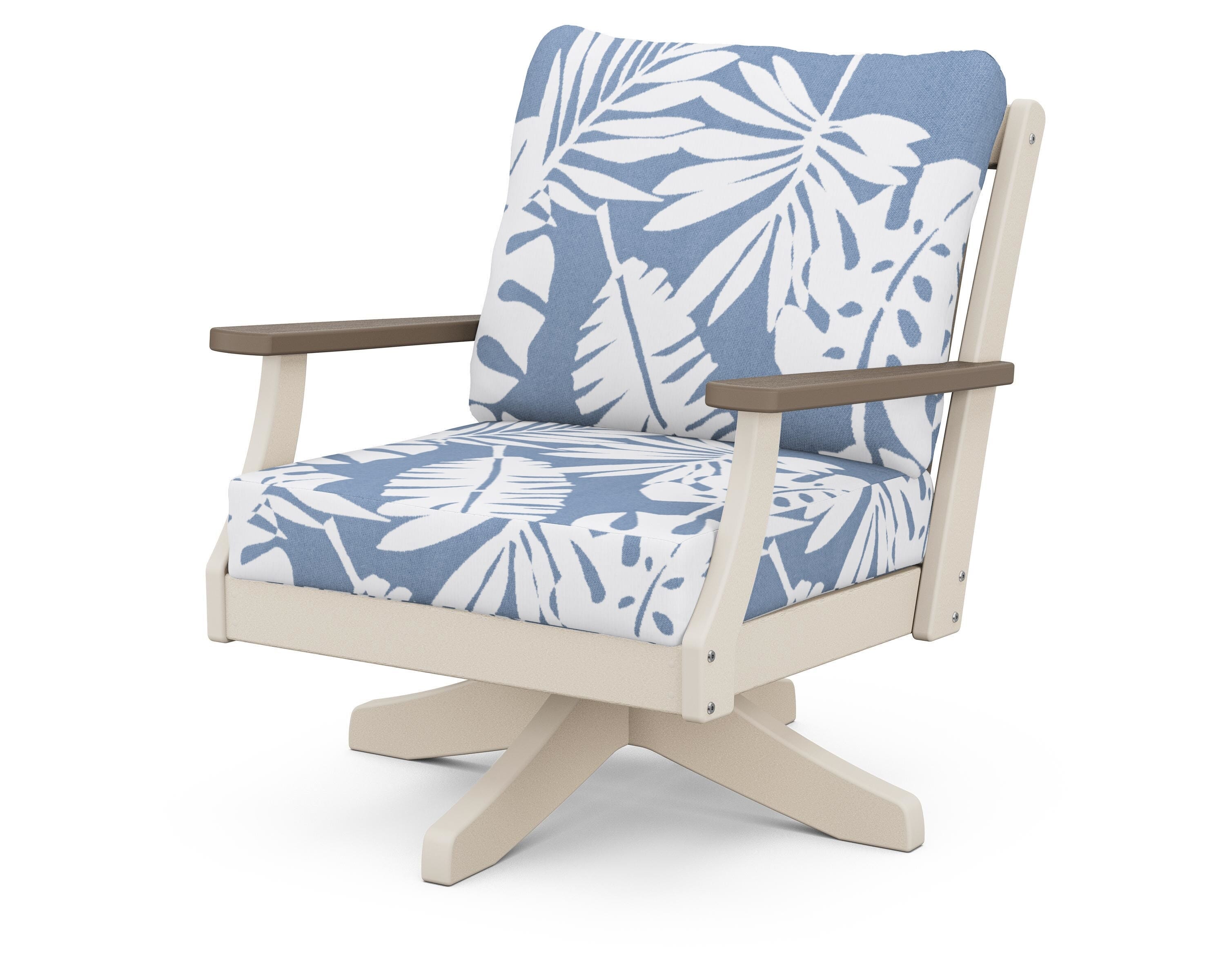POLYWOOD® Braxton Deep Seating Swivel Chair in Sand / Kona / Leaf Sky Blue