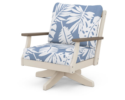 POLYWOOD® Braxton Deep Seating Swivel Chair in Sand / Kona / Leaf Sky Blue