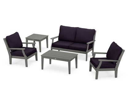 POLYWOOD® Braxton 5-Piece Deep Seating Set in Slate Grey / Navy Linen