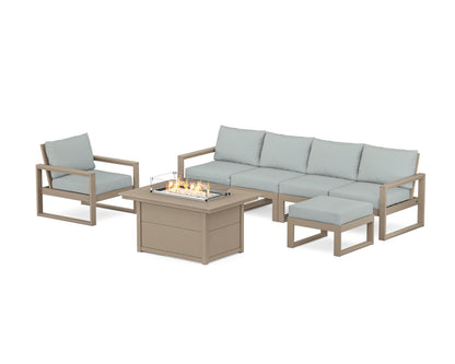 POLYWOOD® EDGE Sectional Lounge and Fire Pit Set in Vintage Sahara / Spa