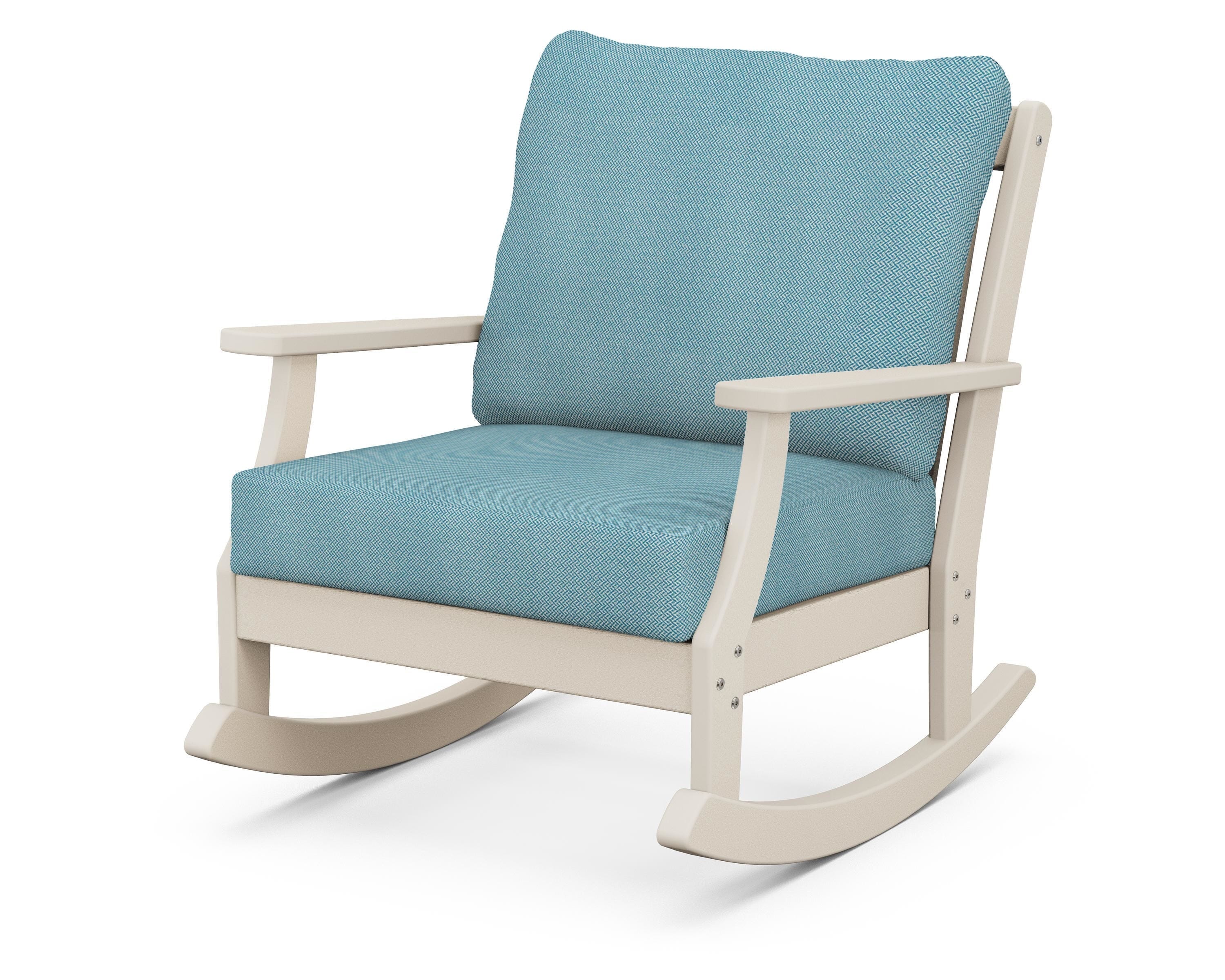 POLYWOOD® Braxton Deep Seating Rocking Chair in Sand / Lattice Sky Blue