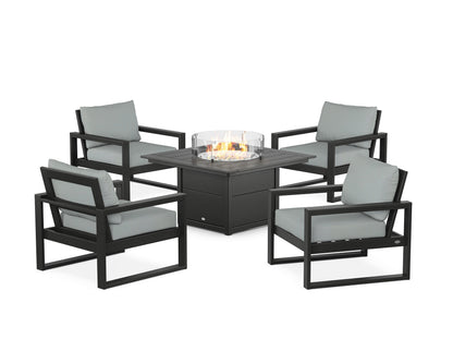 POLYWOOD® EDGE Sectional 5-Piece Deep Seating Set with Fire Pit Table in Black / Spa