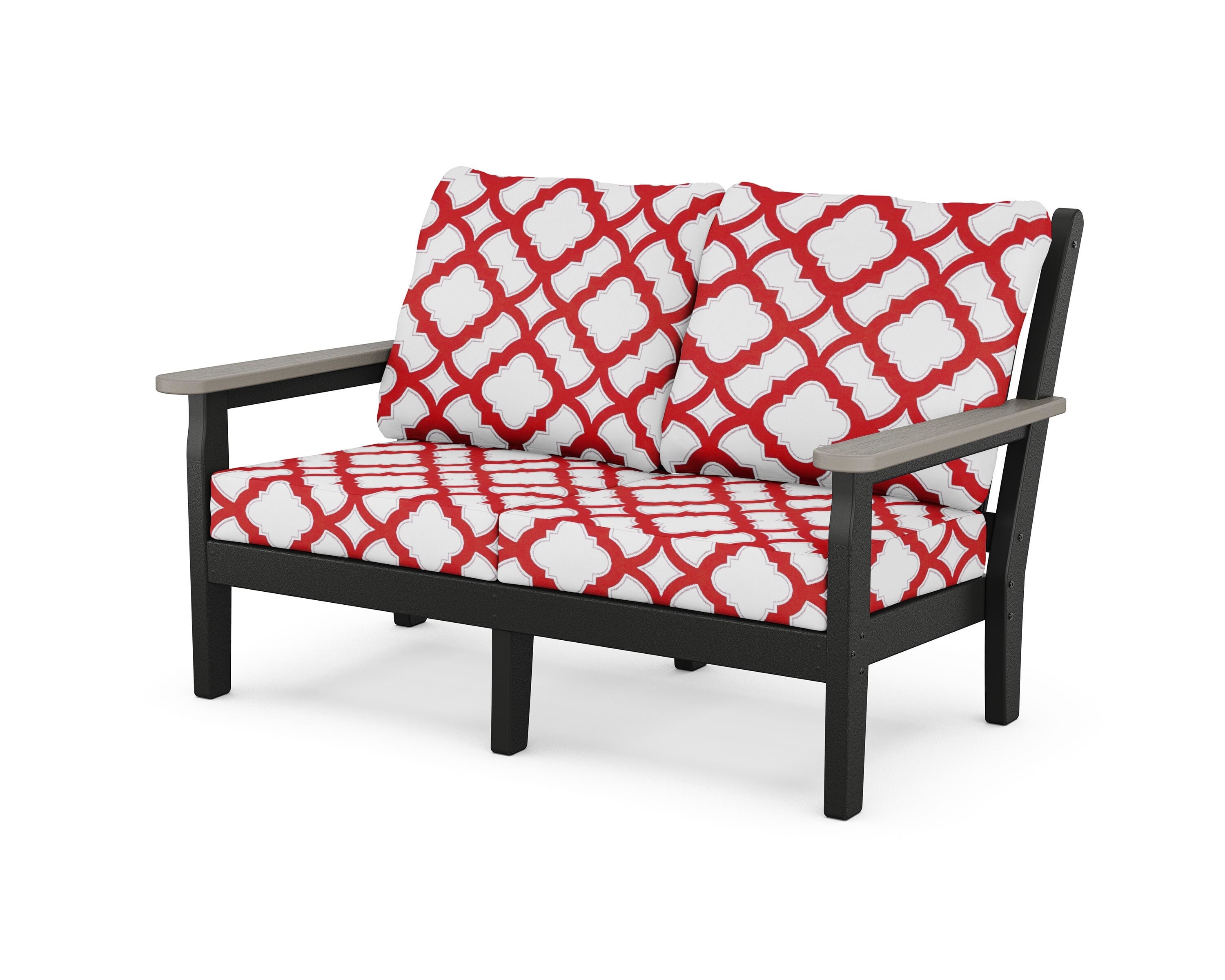POLYWOOD® Chippendale Deep Seating Loveseat in Black / Driftwood / Trellis Crimson