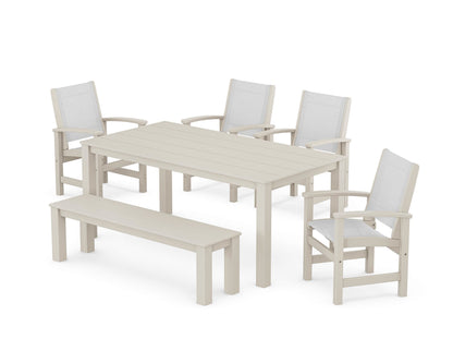 POLYWOOD® Coastal 6-Piece Parsons Dining Set with Bench in Sand / White Sling