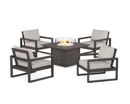 POLYWOOD® EDGE Sectional 5-Piece Deep Seating Set with Fire Pit Table in Vintage Coffee / Cast Ash