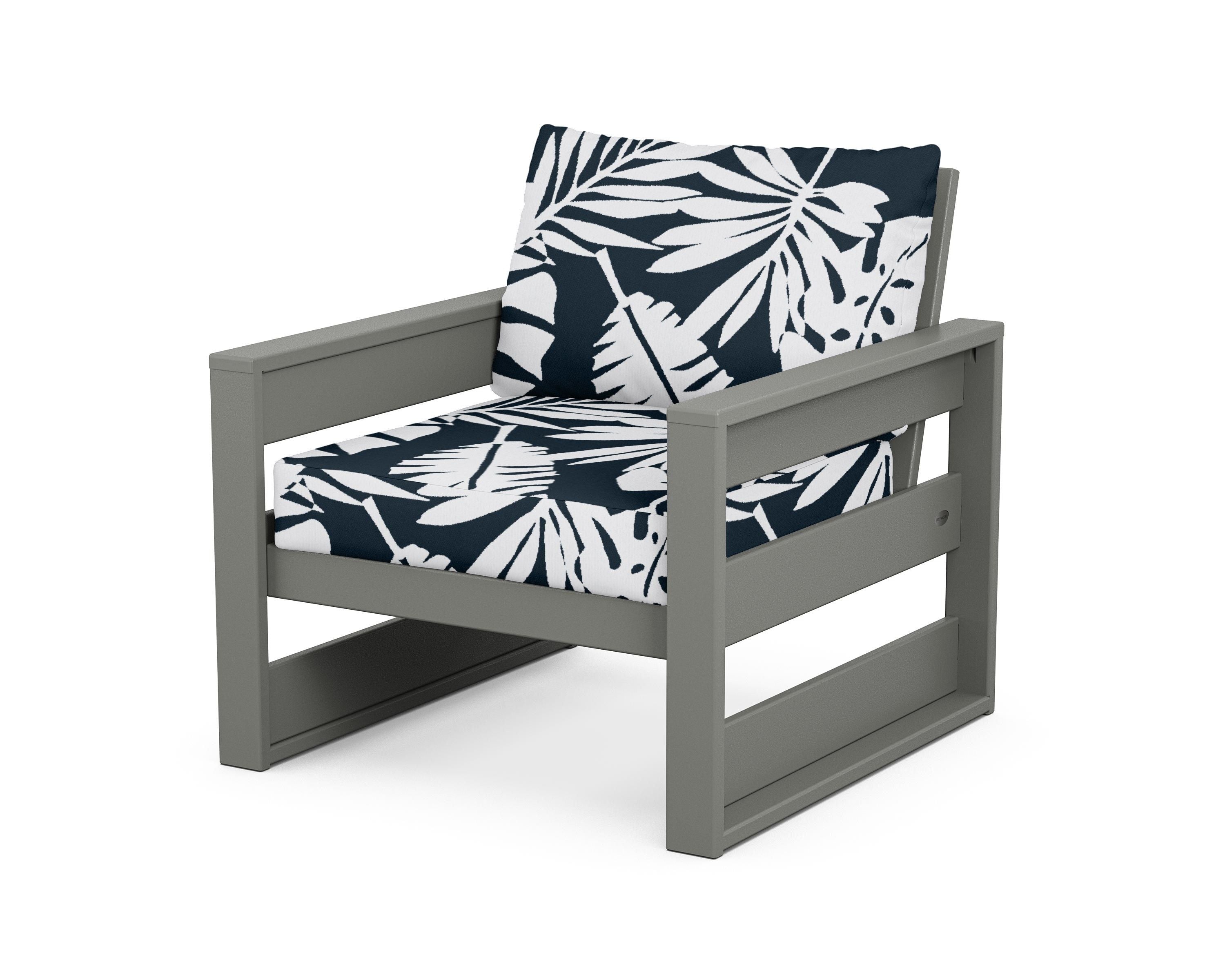 POLYWOOD® Westport Club Chair in Slate Grey / Leaf Marine Indigo