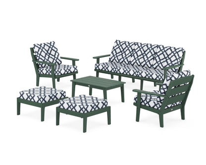 POLYWOOD® Lakeside 6-Piece Lounge Sofa Set in Green / Trellis Marine Indigo