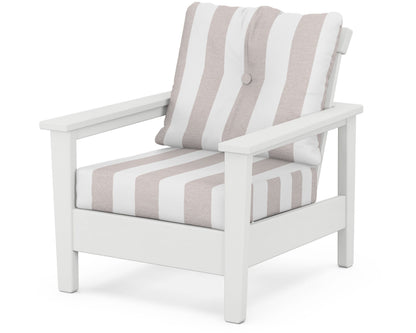 POLYWOOD® Prescott Deep Seating Chair in White / Cabana Stripe Dune Burlap