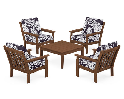 POLYWOOD® Vineyard 5-Piece Deep Seating Conversation Set in Teak / Leaf Navy