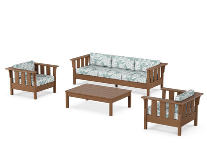 Martha Stewart by POLYWOOD® Acadia 4-Piece Deep Seating Set with Sofa in Teak / Leaf Glacier Spa
