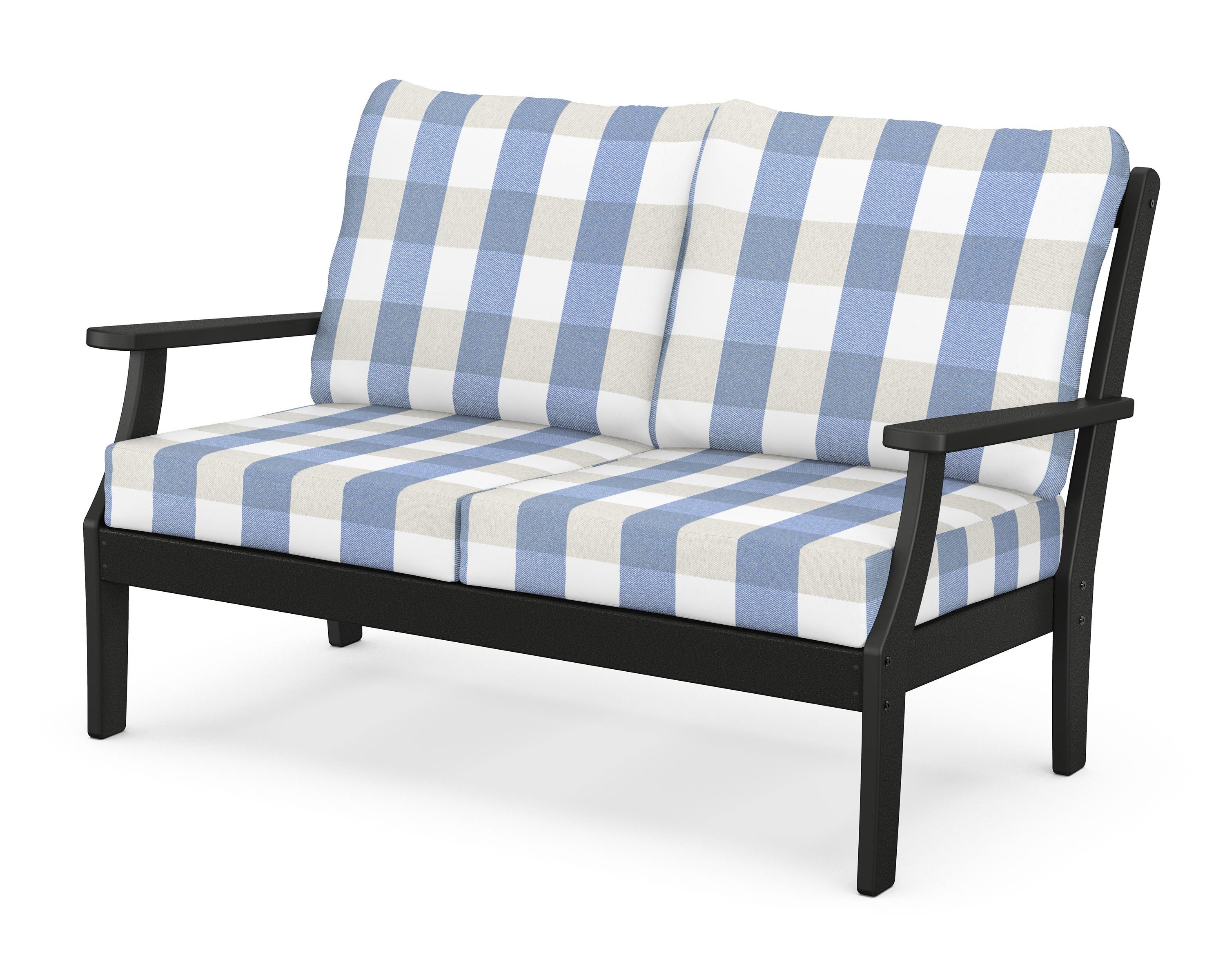 POLYWOOD® Braxton Deep Seating Loveseat in Black / Buffalo Plaid Sky Blue