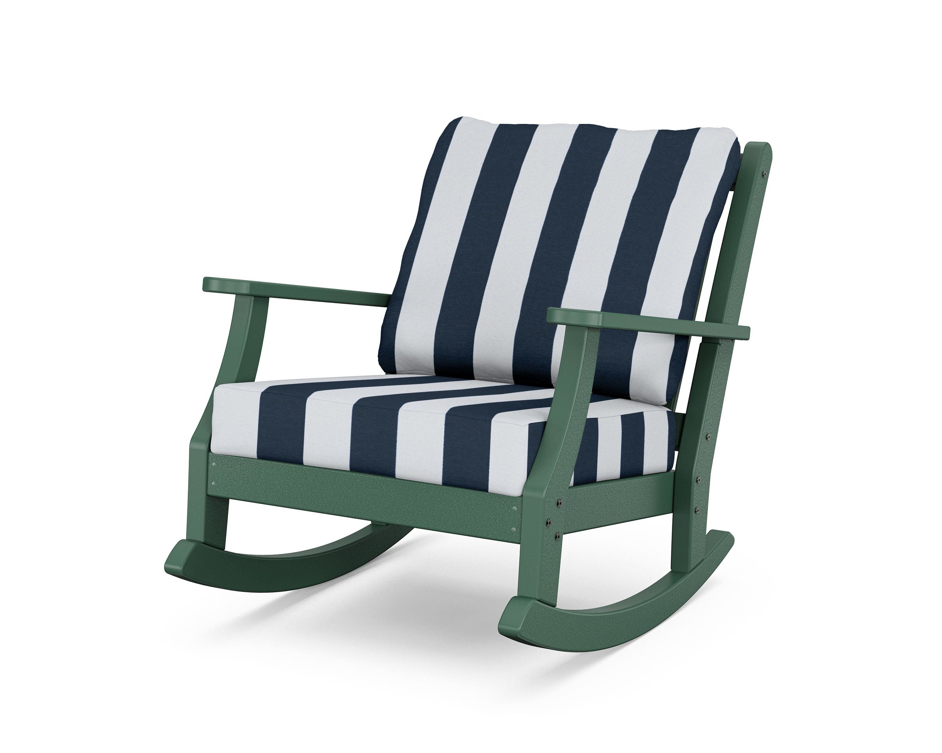 Country Living Wovendale Deep Seating Rocking Chair in Green / Cabana Stripe Marine Indigo