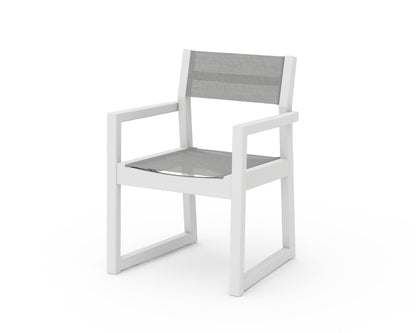 POLYWOOD® EDGE Sling Dining Arm Chair in White / Metallic Sling