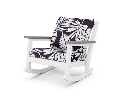 POLYWOOD® Chippendale Deep Seating Rocking Chair in White / Driftwood / Leaf Navy