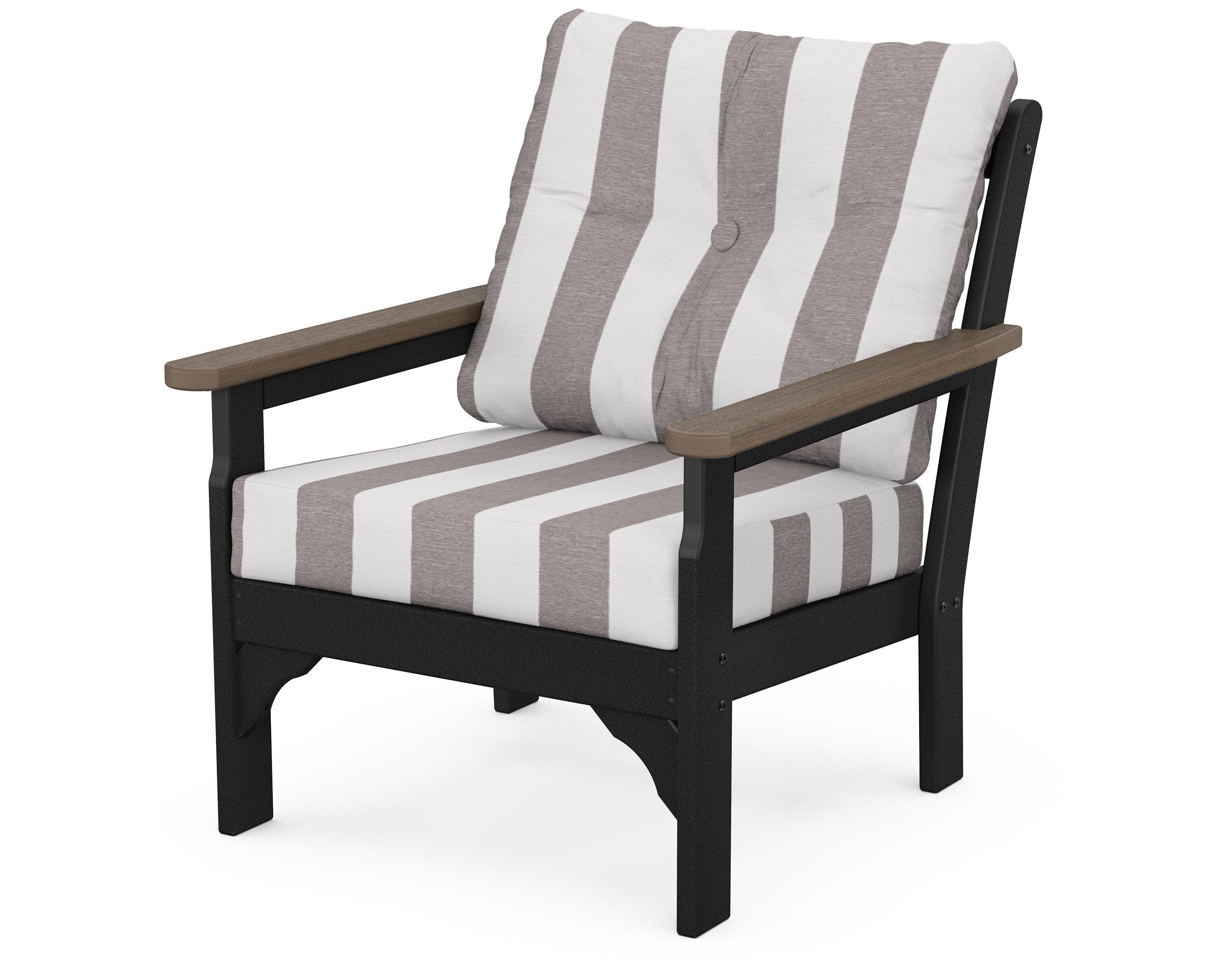 POLYWOOD® Vineyard Deep Seating Chair in Black / Kona / Cabana Stripe Grey Mist
