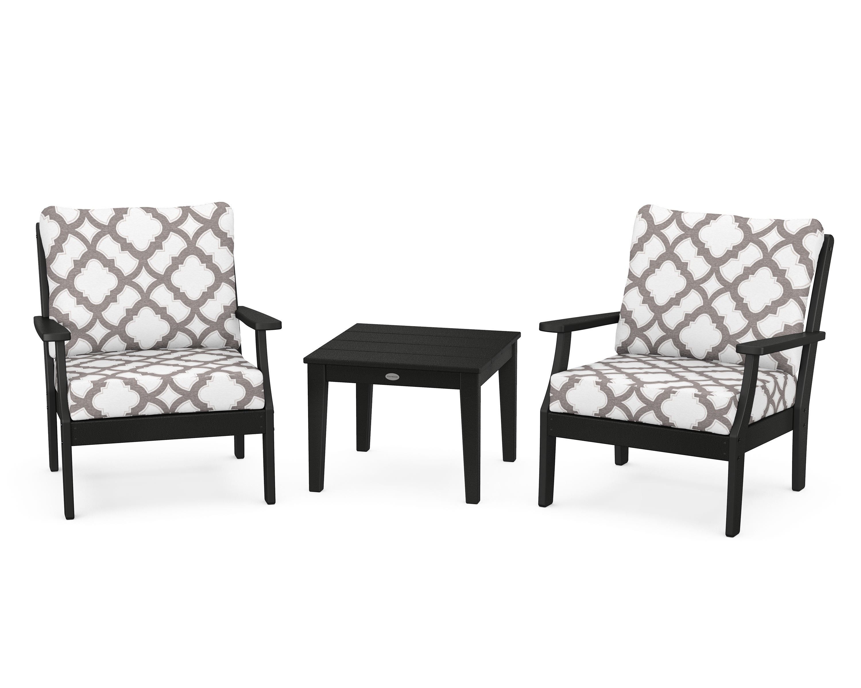 POLYWOOD® Braxton 3-Piece Deep Seating Set in Black / Trellis Grey Mist