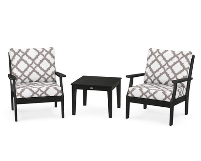 POLYWOOD® Braxton 3-Piece Deep Seating Set in Black / Trellis Grey Mist