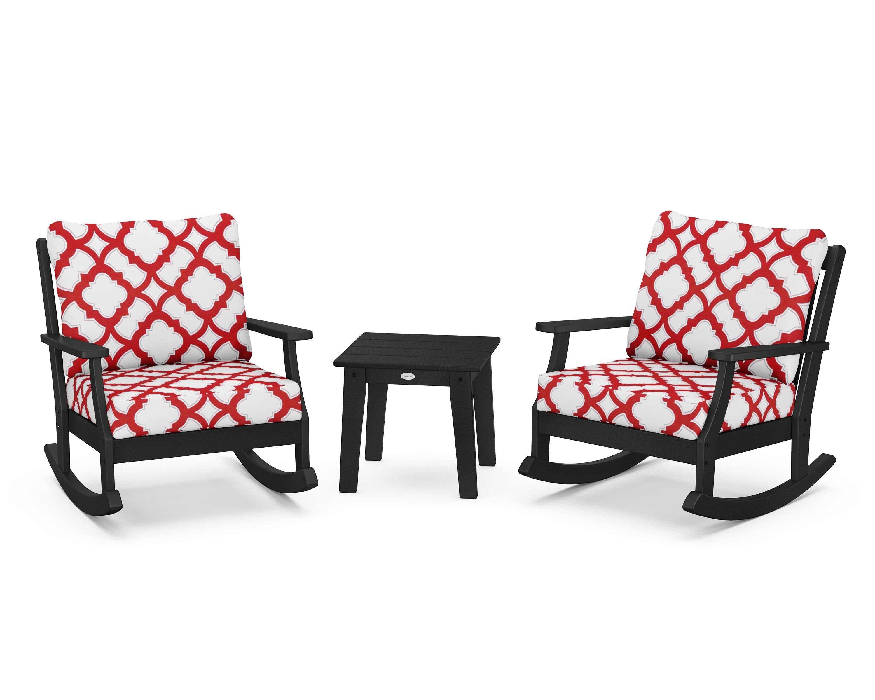 POLYWOOD® Braxton 3-Piece Deep Seating Rocker Set in Black / Trellis Crimson