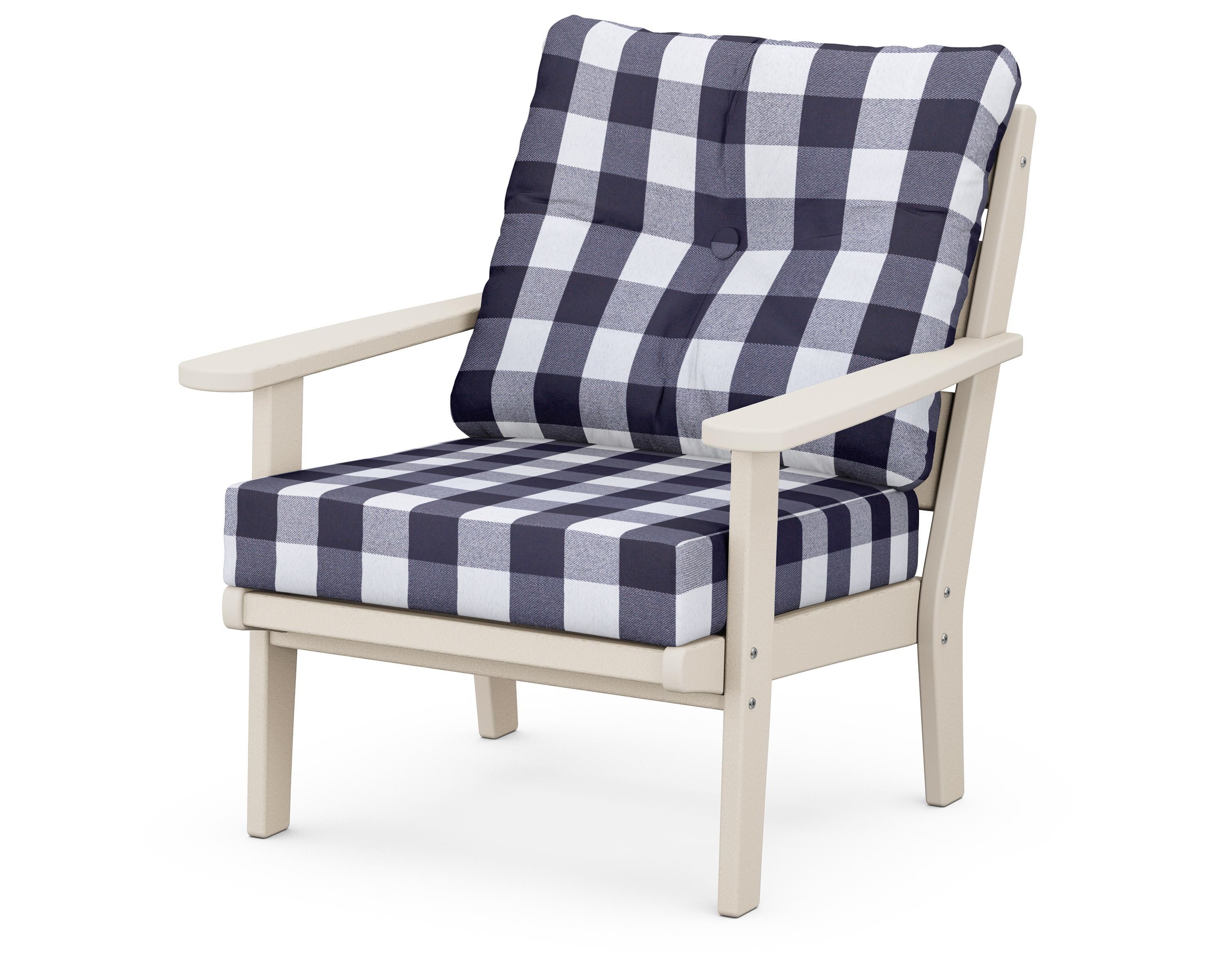 POLYWOOD® Lakeside Deep Seating Chair in Sand / Buffalo Plaid Navy