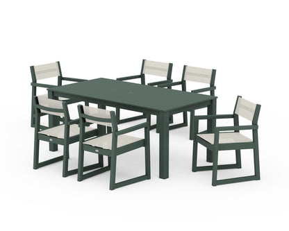 POLYWOOD® EDGE Sling Arm Chair 7-Piece Parsons Dining Set in Green / Parchment Sling