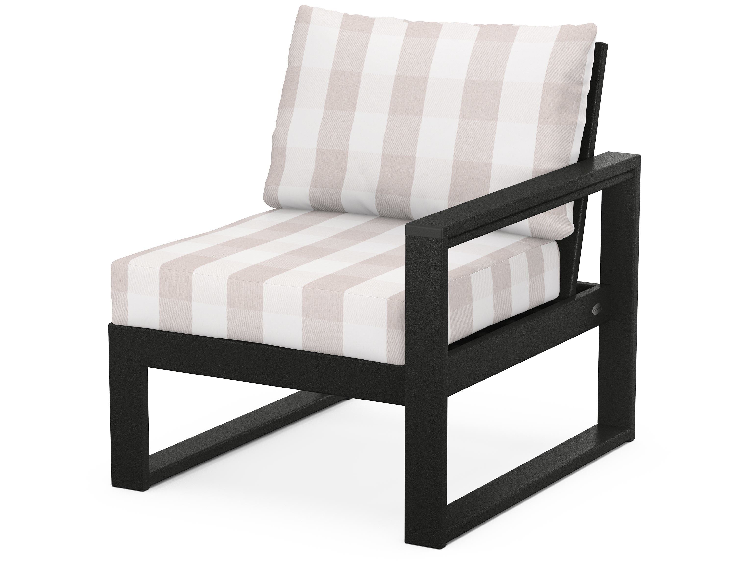 POLYWOOD® EDGE Modular Right Arm Chair in Black / Buffalo Plaid Dune Burlap