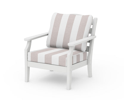Draper James™ by  POLYWOOD® Savannah Deep Seating Chair in White / Cabana Stripe Dune Burlap