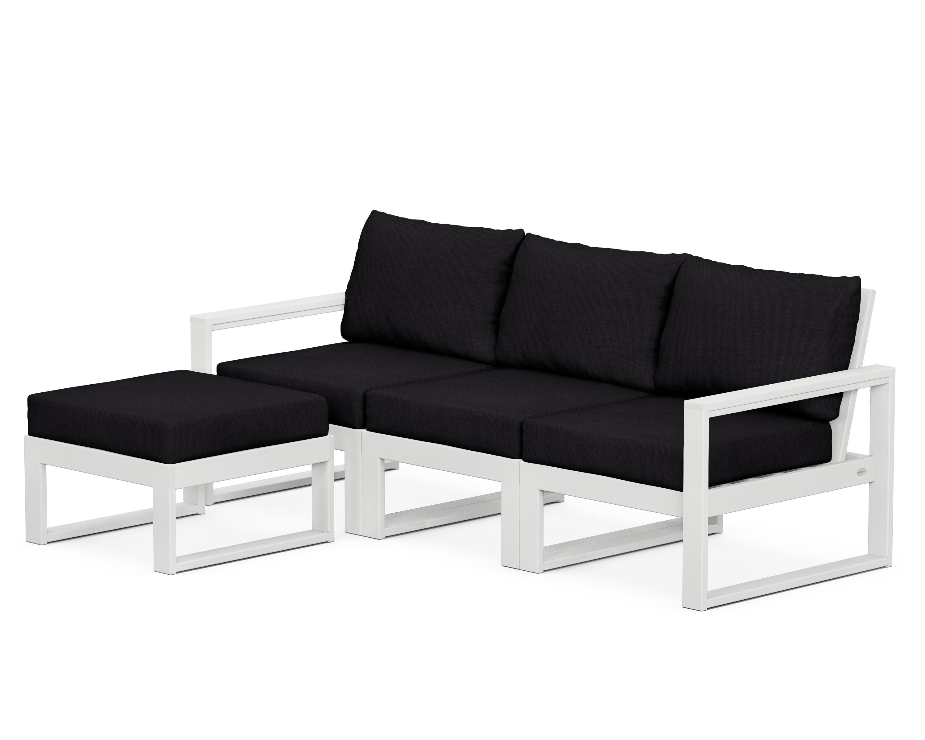 POLYWOOD® EDGE 4-Piece Modular Deep Seating Set with Ottoman in White / Midnight Linen