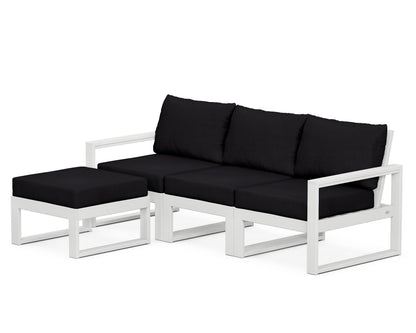 POLYWOOD® EDGE 4-Piece Modular Deep Seating Set with Ottoman in White / Midnight Linen