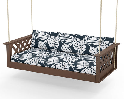 Country Living Wovendale Daybed Swing in Mahogany / Leaf Marine Indigo