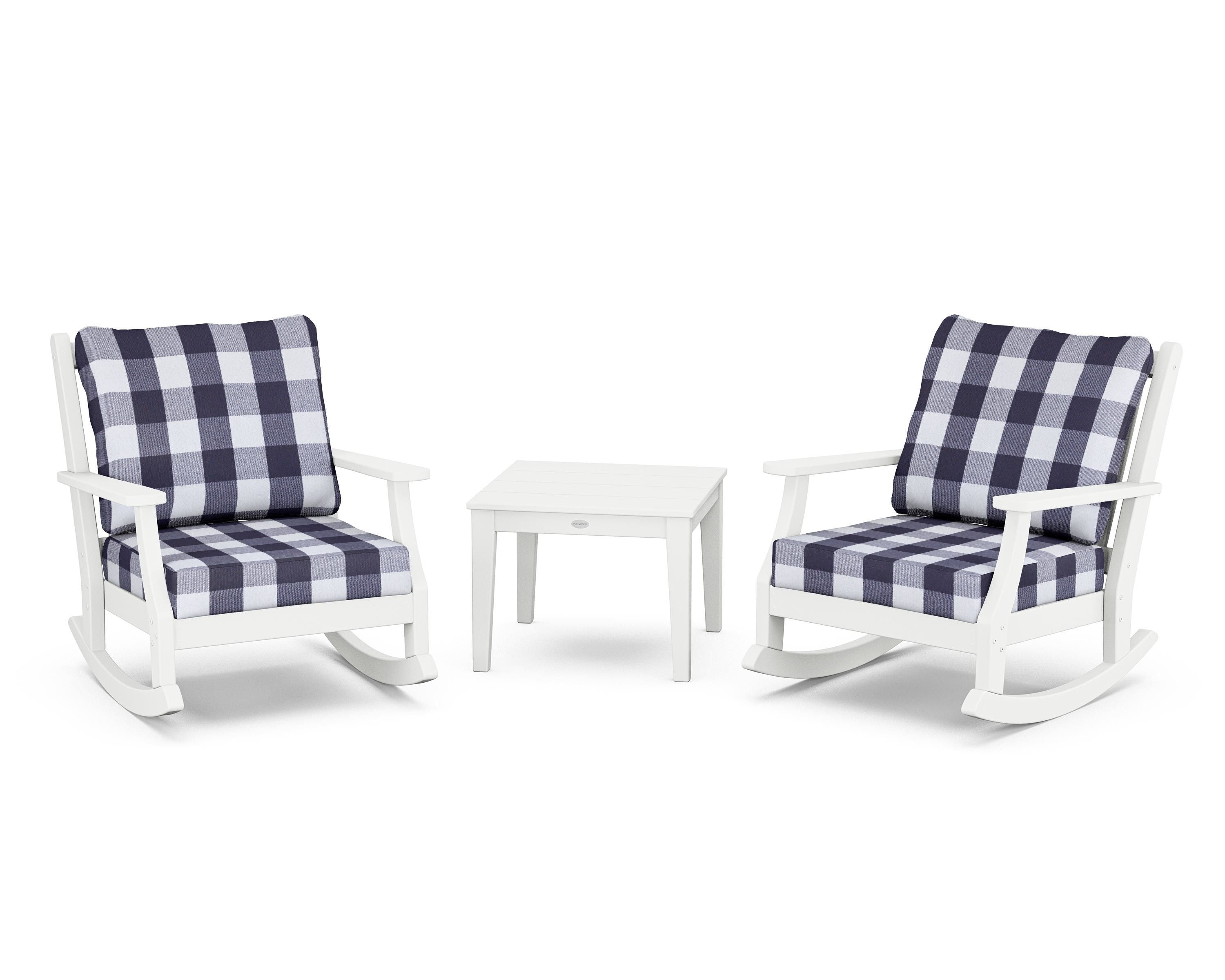 Country Living Wovendale 3-Piece Deep Seating Rocker Set in White / Buffalo Plaid Navy